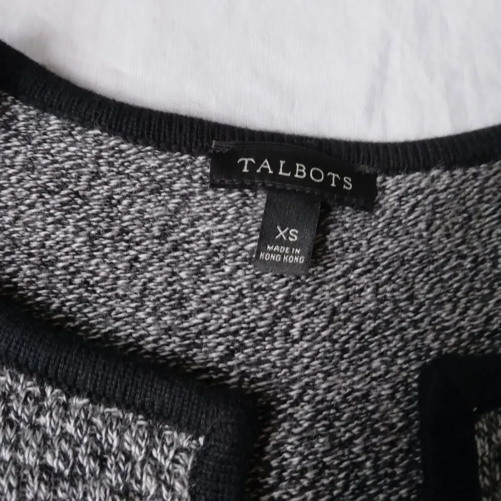 Talbots Cardigan Sweater Textured Open Front Marled Long Sleeve Black Gray XS - Picture 9 of 15